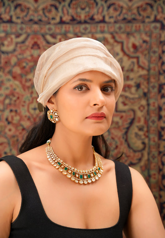 Polki Emerald Accent Row Necklace Set