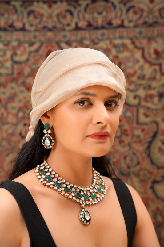 Meenakari Emerald Polki Layered Choker Set