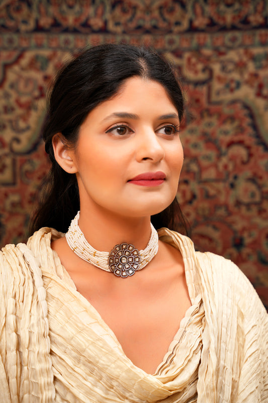 Pearl Torsade Floral Polki Choker