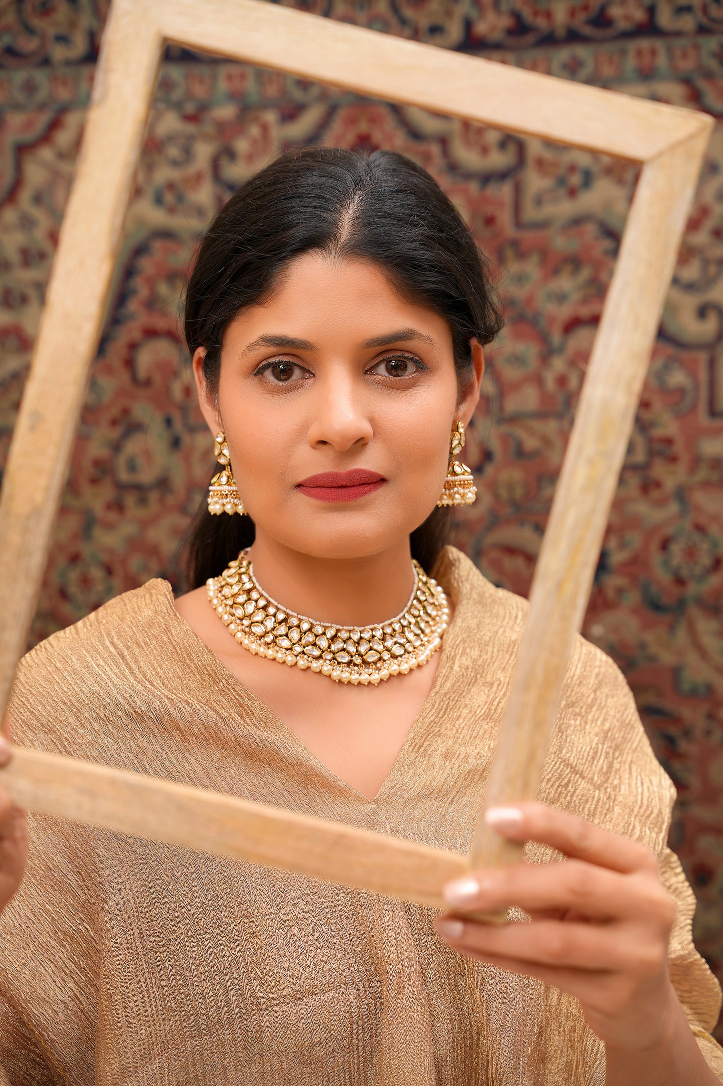 Meenakari Polki Pearl Beaded Necklace Set