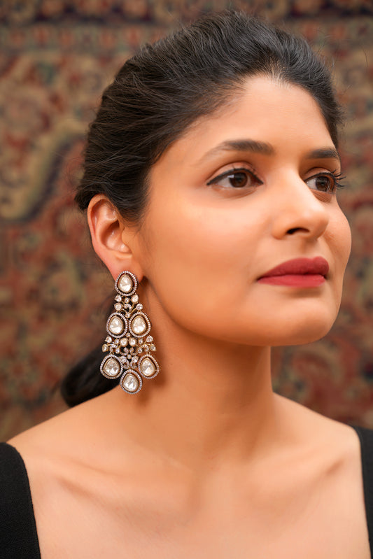 Grand Polki and American Diamond Chandelier Drop Earrings