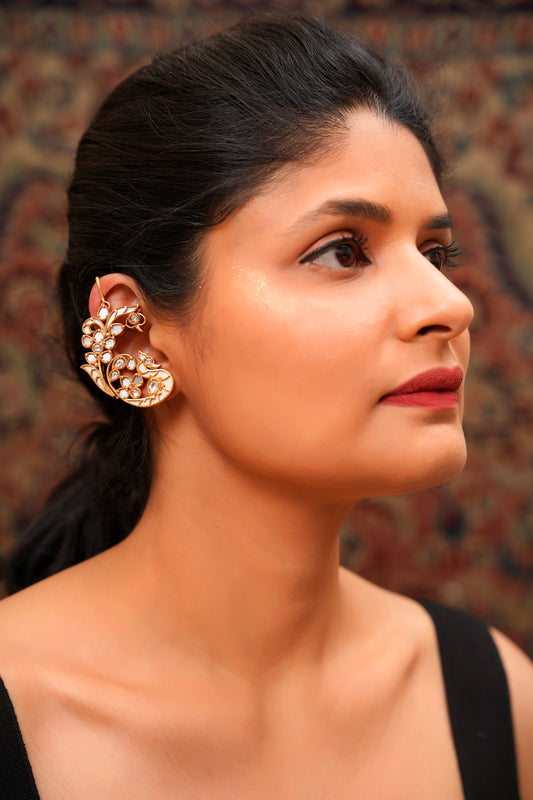 Moissanite Polki & Mother of Pearl Ear Cuff Earring