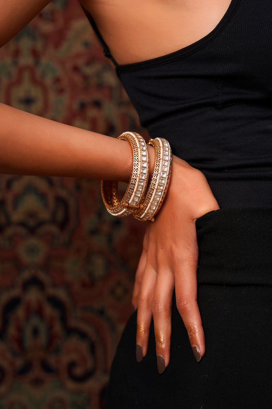 Moissanite Polki Kundan Gold-Finish Bridal Bangle (Set of 2) — Mughal Heritage