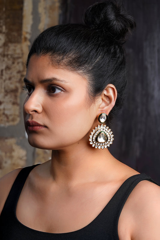 Green Enamel Double-Halo Moissanite Polki Earrings