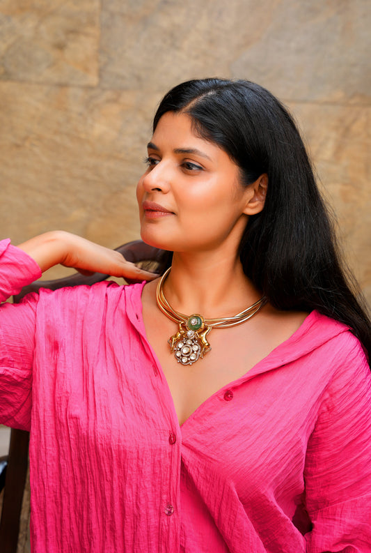 Ashva Motif Triple-Strand Collar Necklace