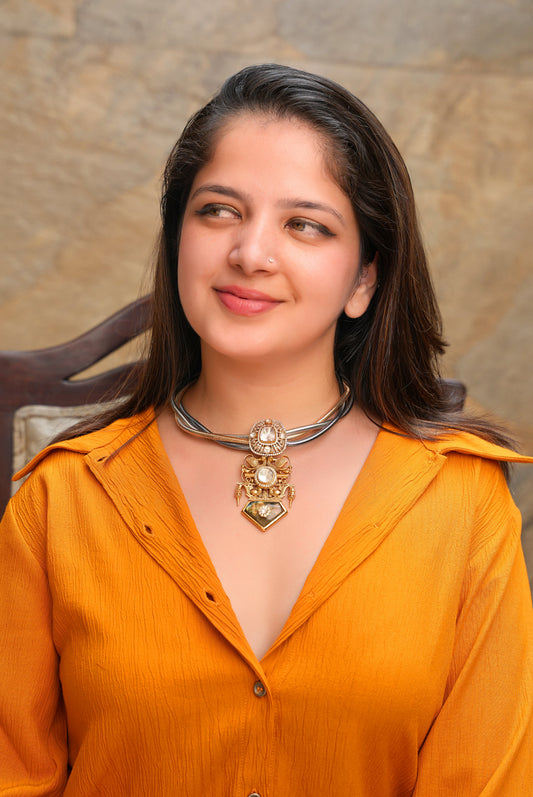 Aura Mayura Tri-Tone Statement Hasli Necklace