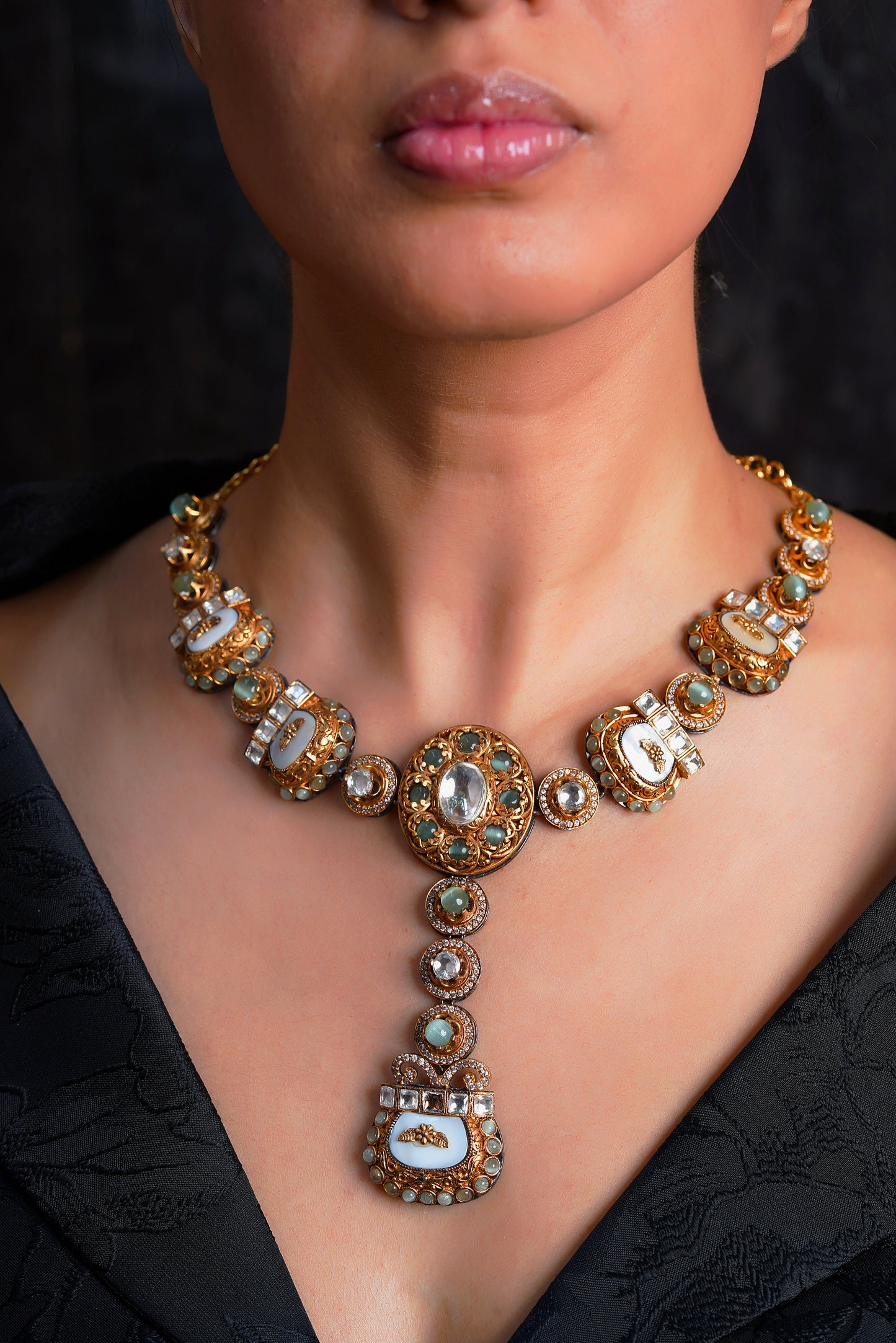Neo-Mughal Dual-Tone Y-Necklace
