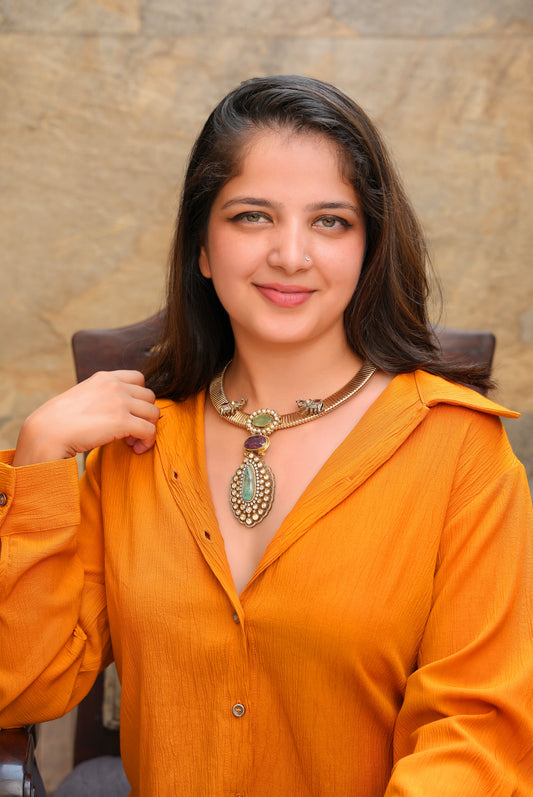 Scalloped Polki Pendant Elephant Collar Necklace