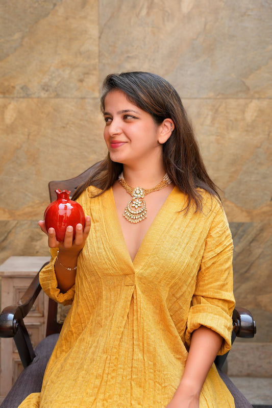 Seed Pearl and Polki Chandbali Pendant Necklace