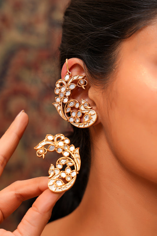 Moissanite Polki & Mother of Pearl Ear Cuff Earring