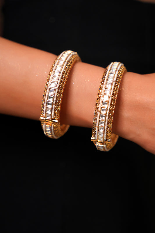 Moissanite Polki Kundan Gold-Finish Bridal Bangle (Set of 2) — Mughal Heritage