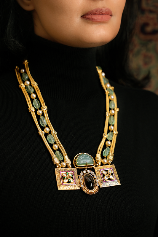 Jade & Smoky Quartz Polki Necklace
