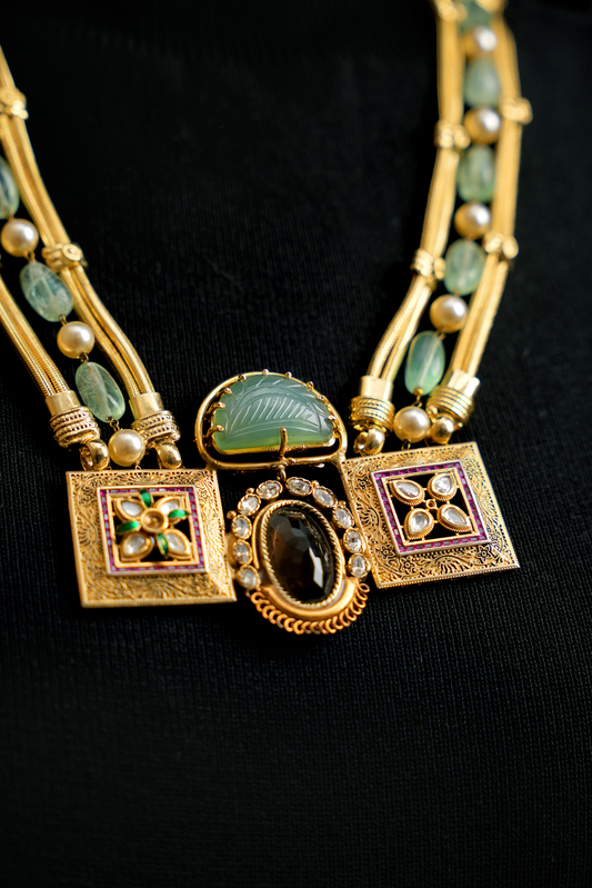 Jade & Smoky Quartz Polki Necklace