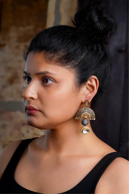 Dark Enamel Arch Polki Globe Drop Earrings