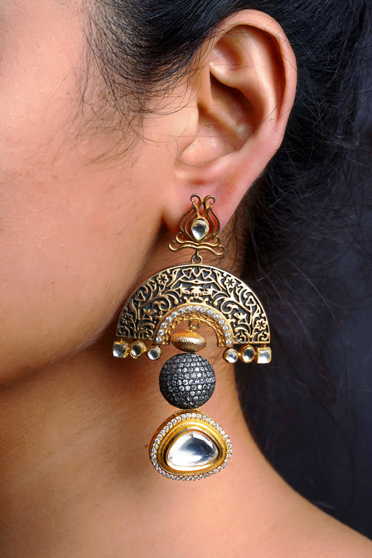 Dark Enamel Arch Polki Globe Drop Earrings