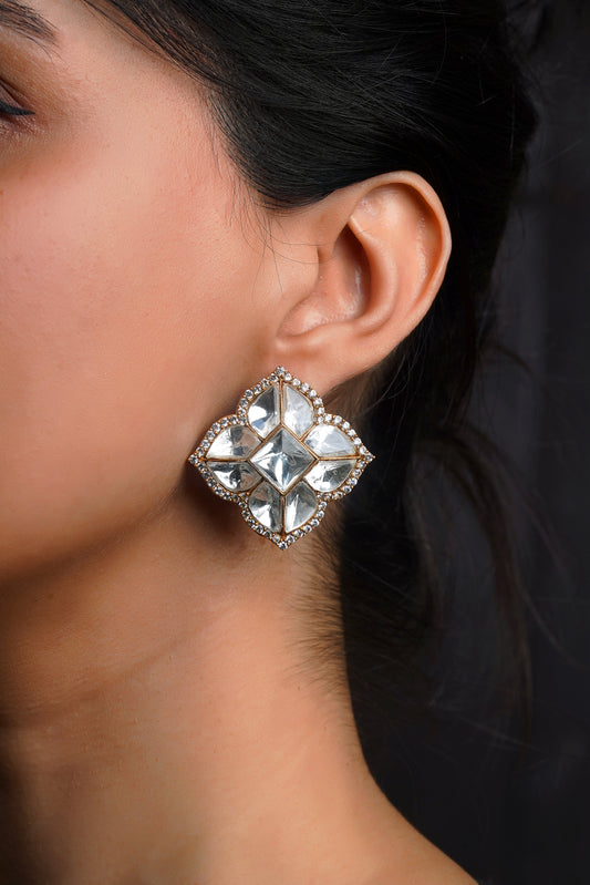 Four-Petal Moissanite Polki Pavé Studs