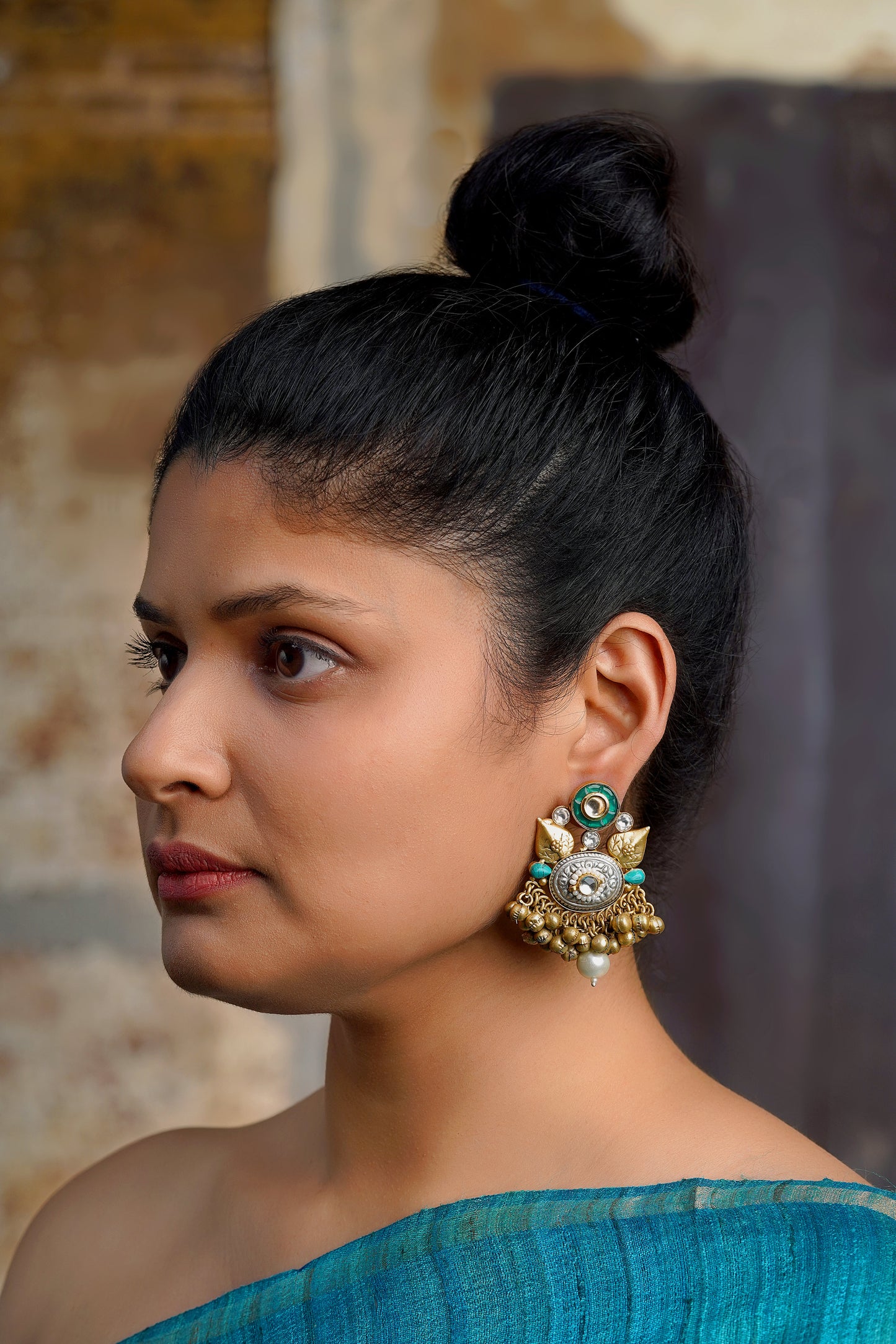 Dual-Tone Sonorous Ghungroo & Turquoise Tribal-Boho Earrings