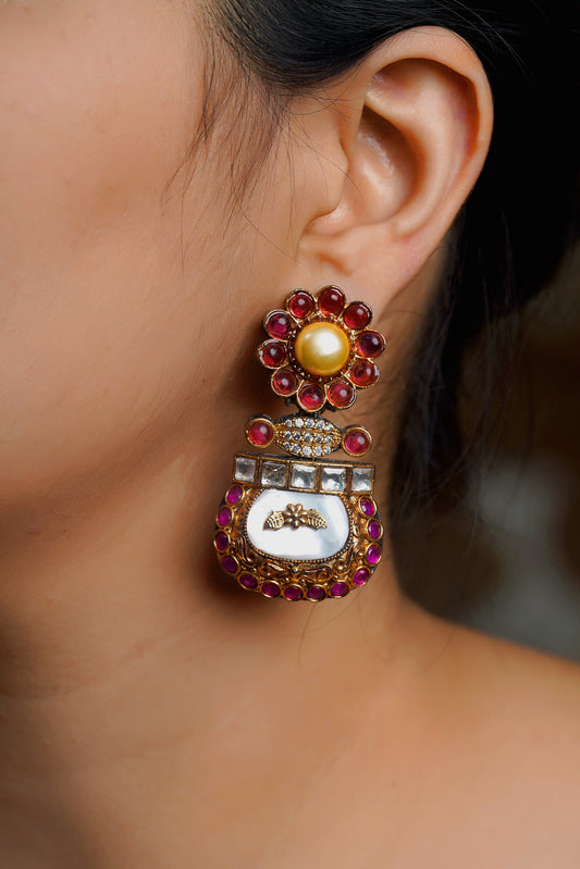 Mother-of-Pearl Ruby Floral Earrings