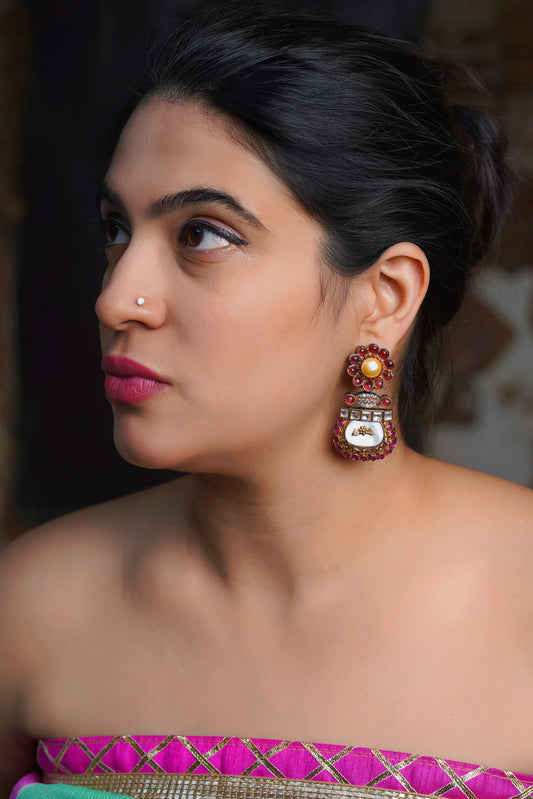 Mother-of-Pearl Ruby Floral Earrings