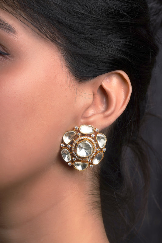 Concentric Moissanite Polki American Diamond Solar Studs