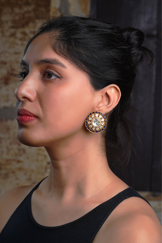 Sapphire-Blue Polki Concentric Solar Stud Earrings