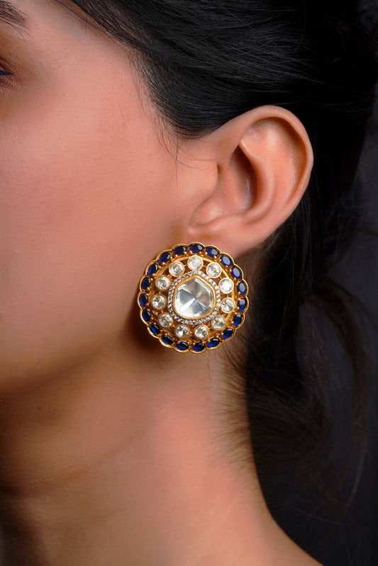 Sapphire-Blue Polki Concentric Solar Stud Earrings