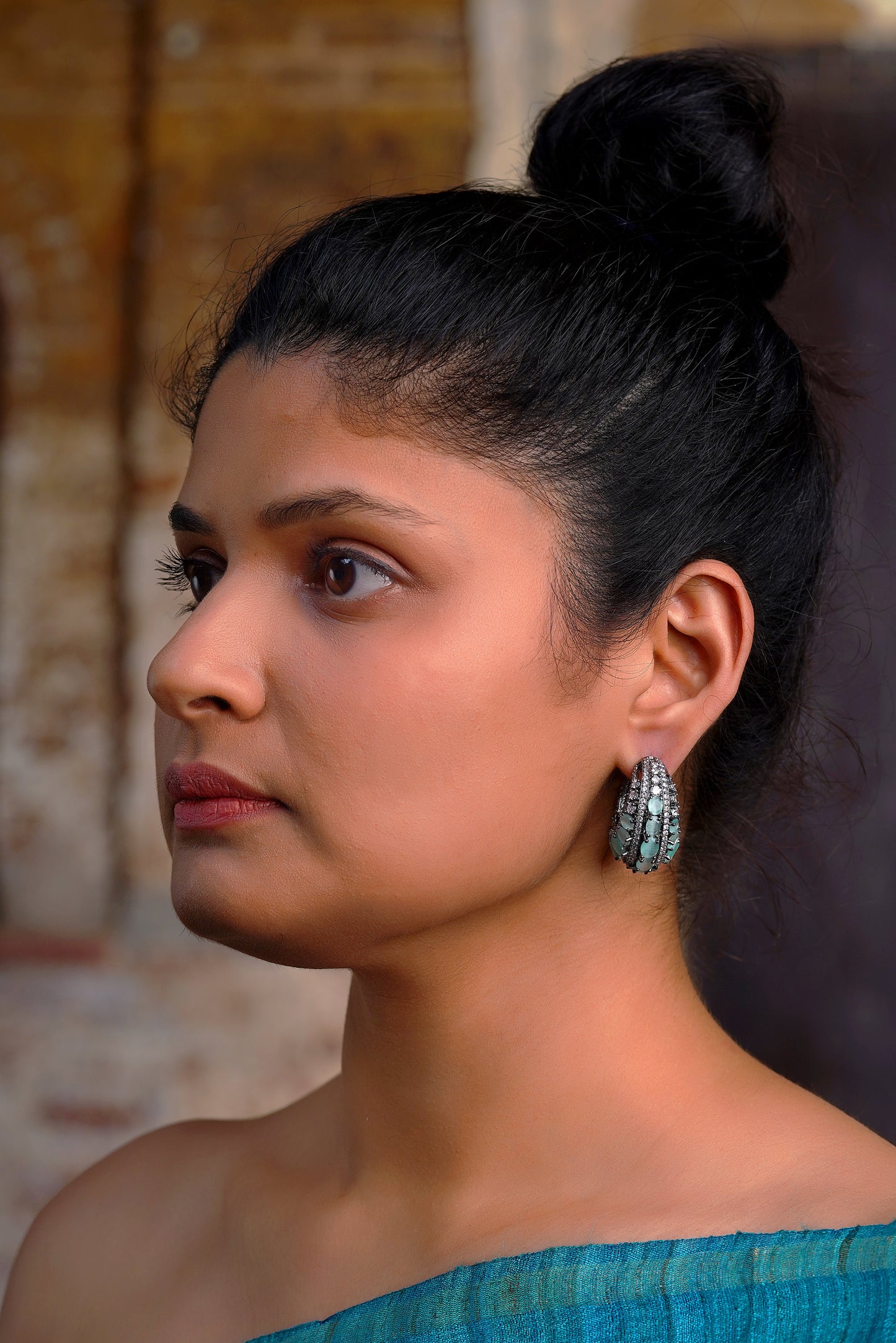 Aqua-Glint Black Rhodium Sculptural Earrings