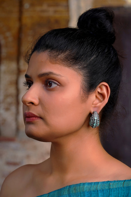 Sea-Foam Chalcedony Black Rhodium Hoop Earrings