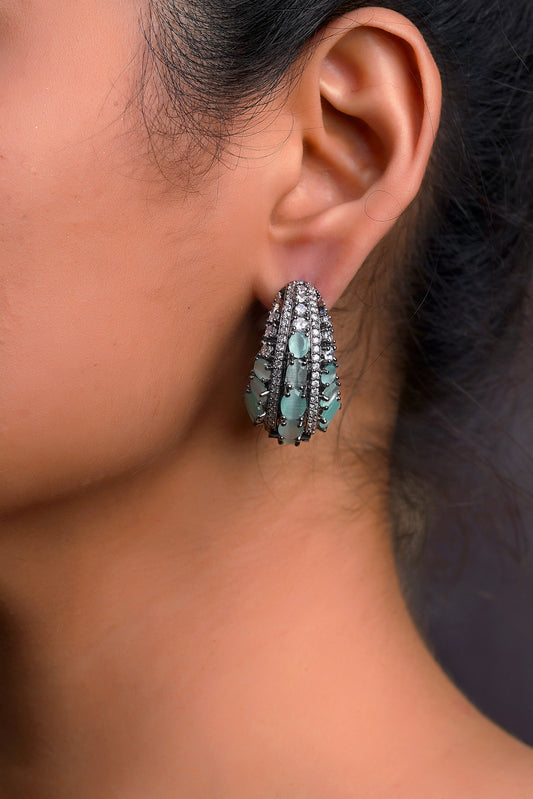Sea-Foam Chalcedony Black Rhodium Hoop Earrings