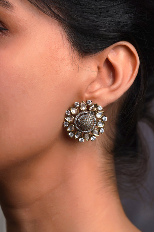Peacock Polki Pavé Solar Stud Earrings