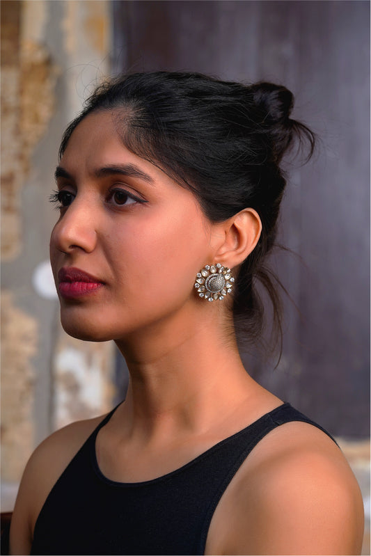 Peacock Polki Pavé Solar Stud Earrings
