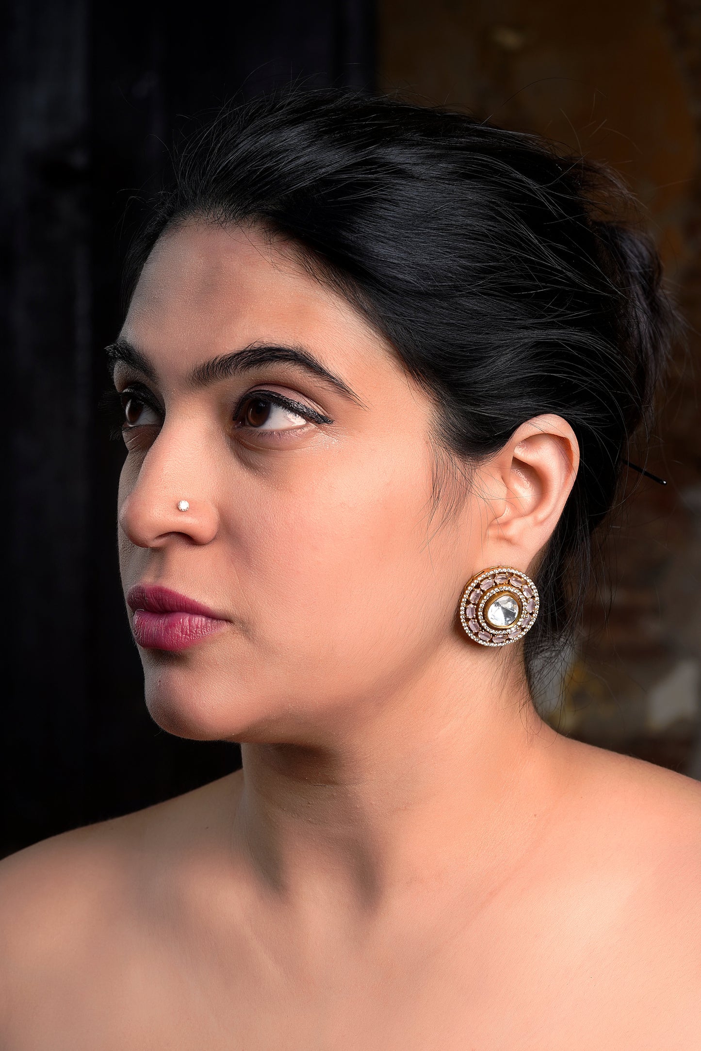 Shringar Anahata Kamal Chakra Stud Earrings