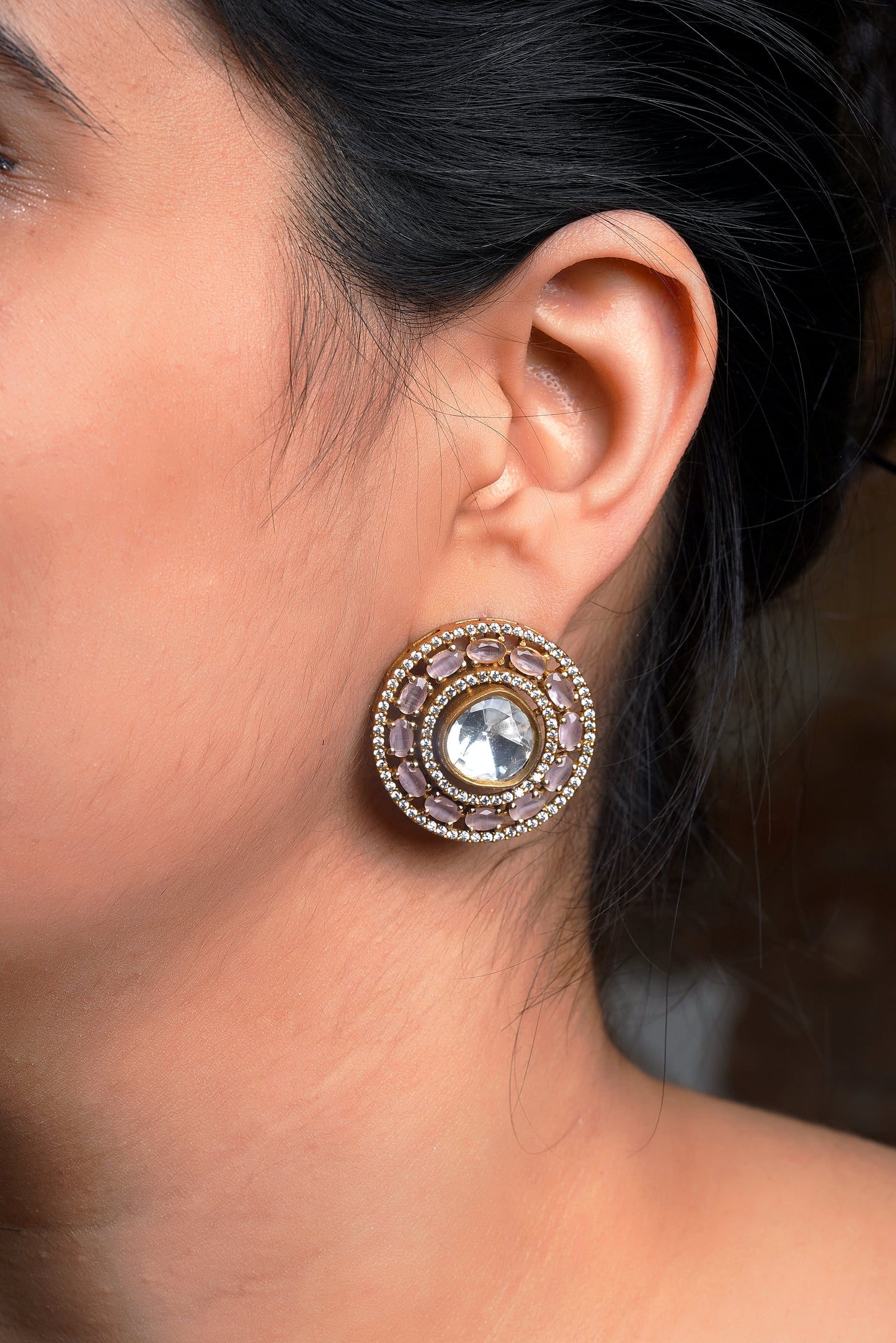 Shringar Anahata Kamal Chakra Stud Earrings