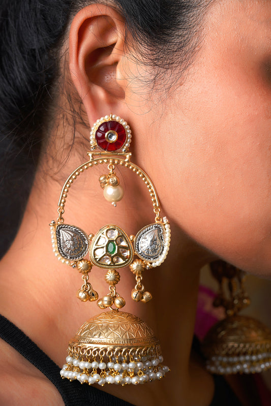 Ruby Dual-Tone Ambi Jhumka Chandbalis