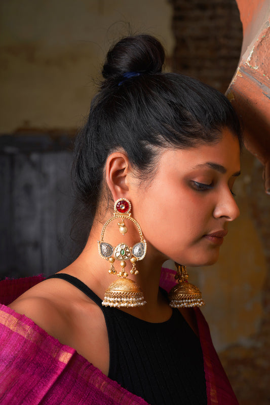 Ruby Dual-Tone Ambi Jhumka Chandbalis