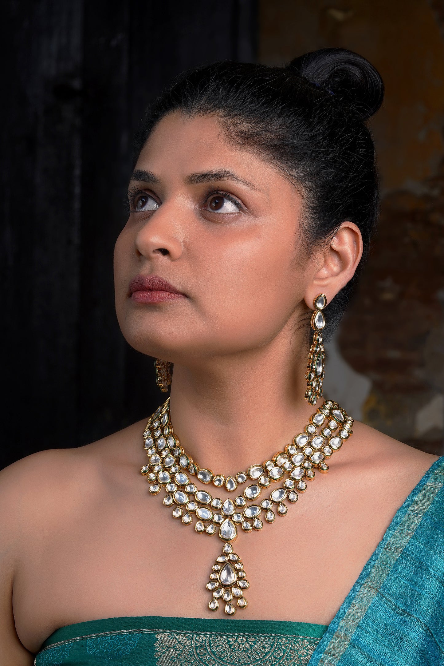 Layered Polki Kundan Pendant Necklace Set