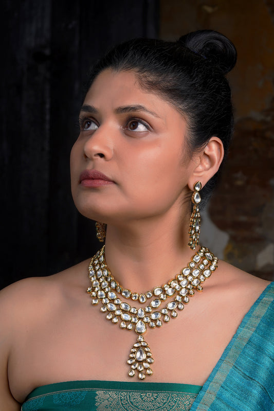 Layered Polki Pendant Necklace Set