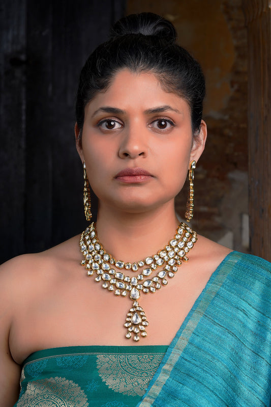 Layered Polki Pendant Necklace Set