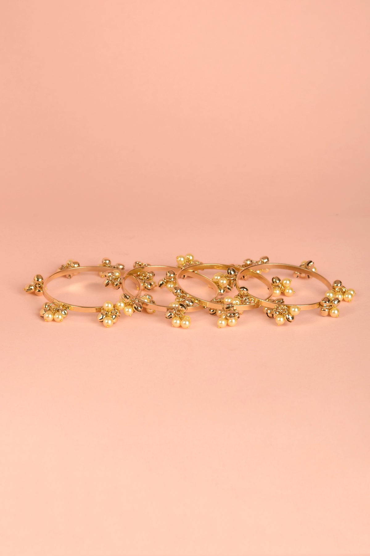 Dhvani Ghughroo Bangle | 22kt Gold-Plated Minimalist Chime Bangle with Pearls (Set of 4)
