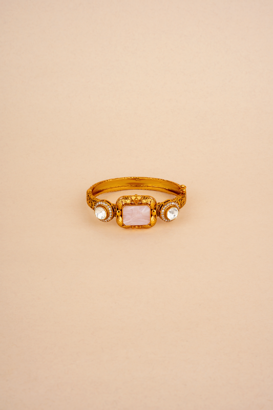 Heirloom Gulaabi Trinity – Rose Quartz & Polki Nakashi Kada