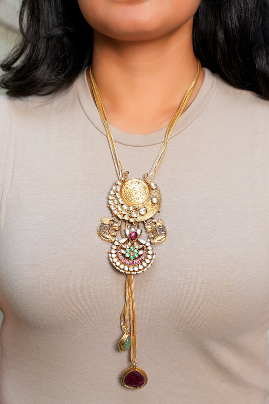 Elephant Polki Chandbali Pendant Tassel Necklace